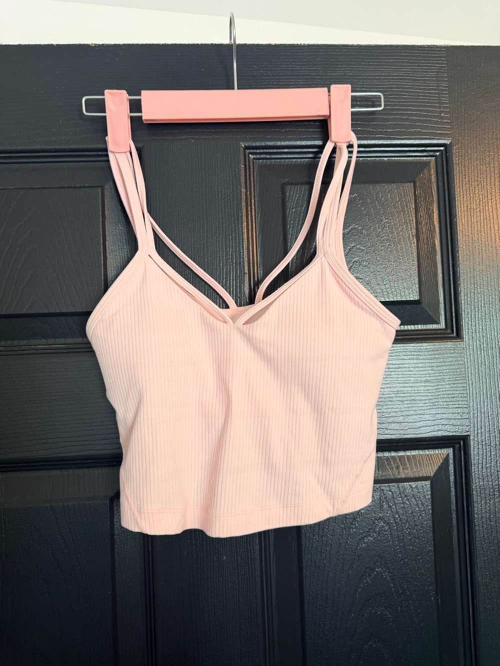 Ribbed Pink Strappy Cropped Tank